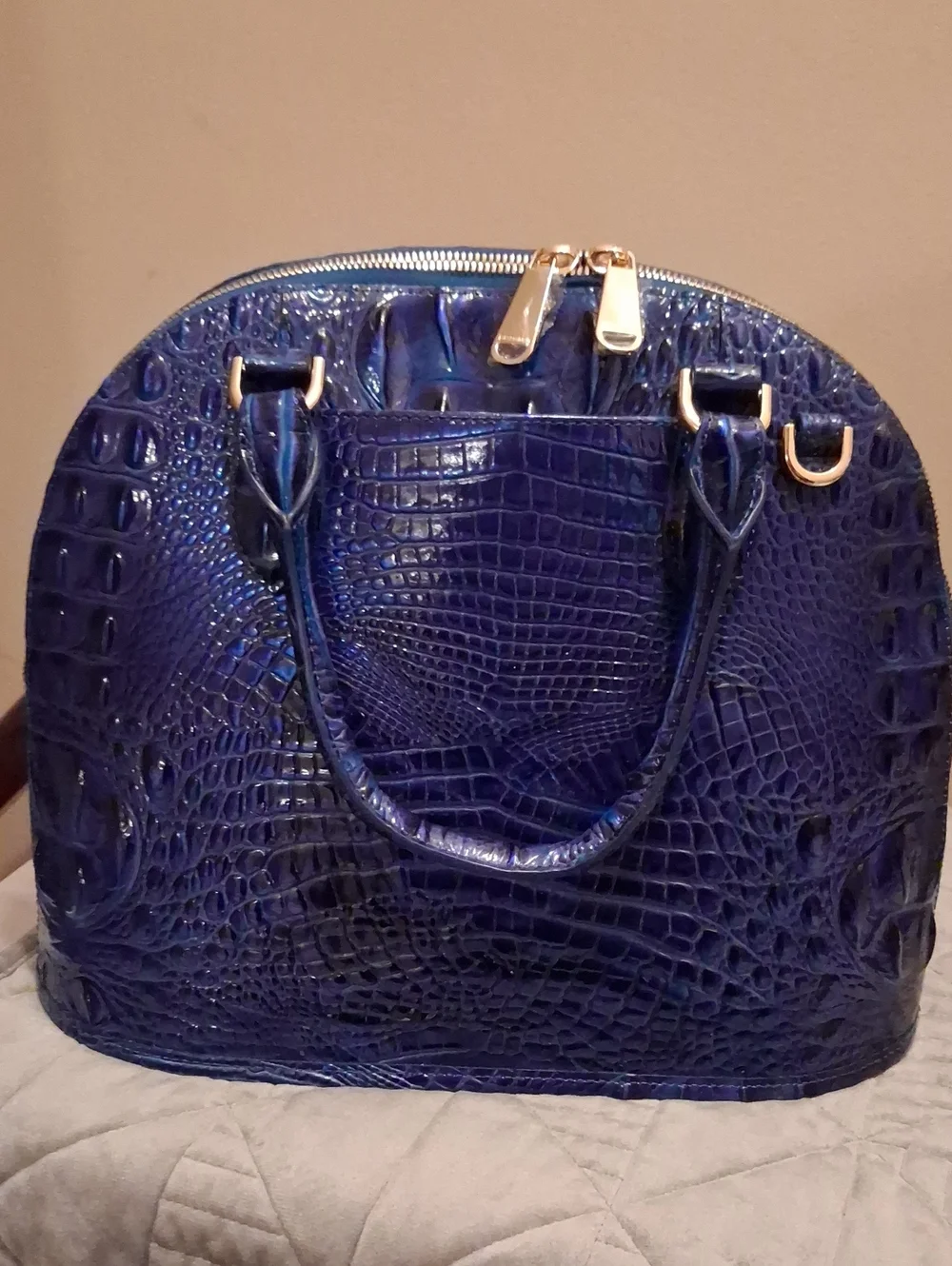 Brahmin Georgina Leather Satchel.deep Blue.12.5 W 9.5h 5.5 D